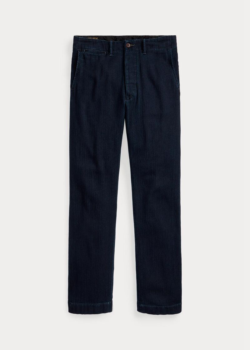 Pantalones RRL Hombre Officer Indigo Herringbone Chile Azul Marino HLJAY-2615